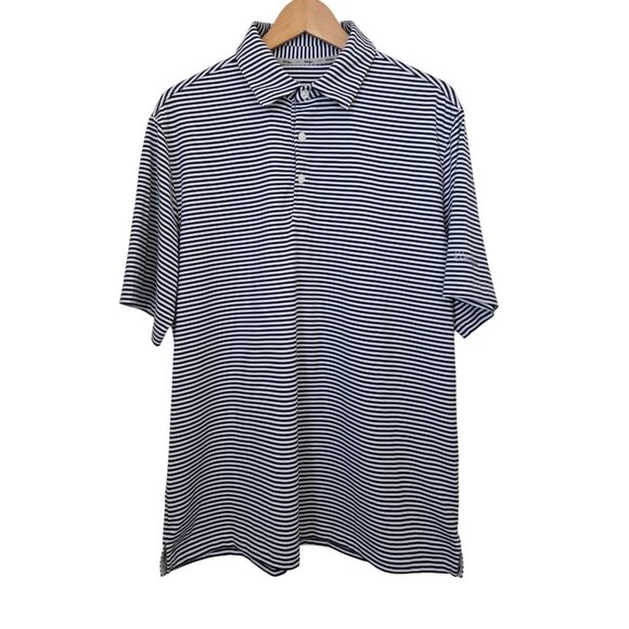 Walter Hagen 11 MAJORS Navy & White Striped Performance Golf Polo Shirt Men's M - Picture 1 of 7